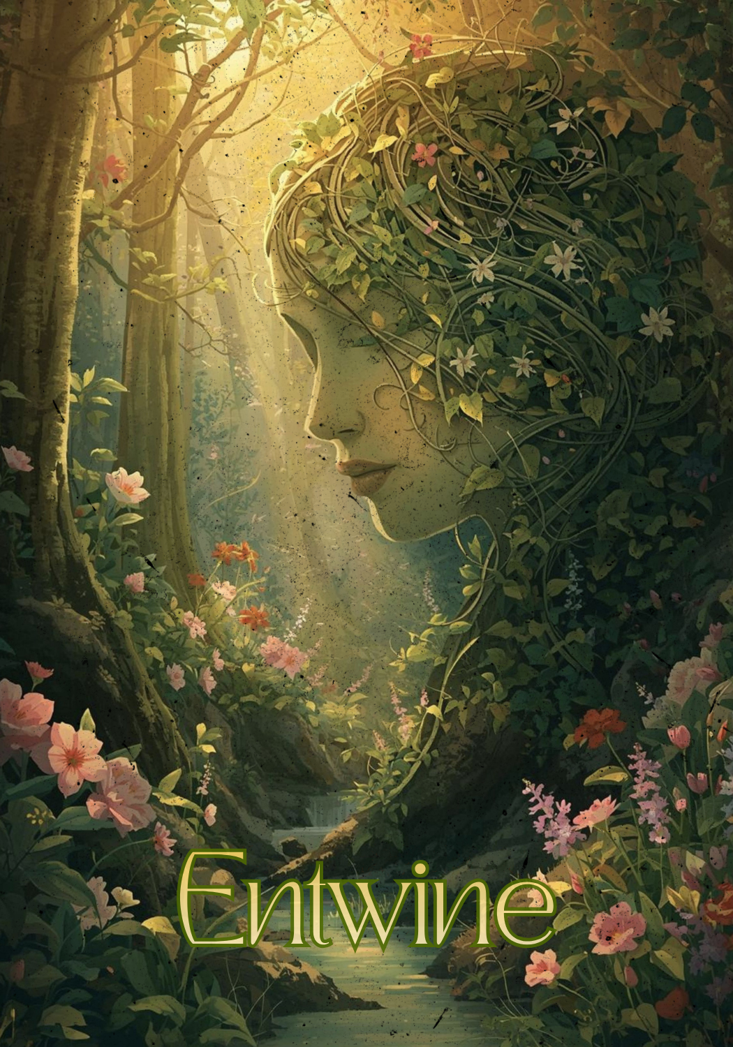 A tree as mother earth, entwined with beautiful blooming vines and flowers. 