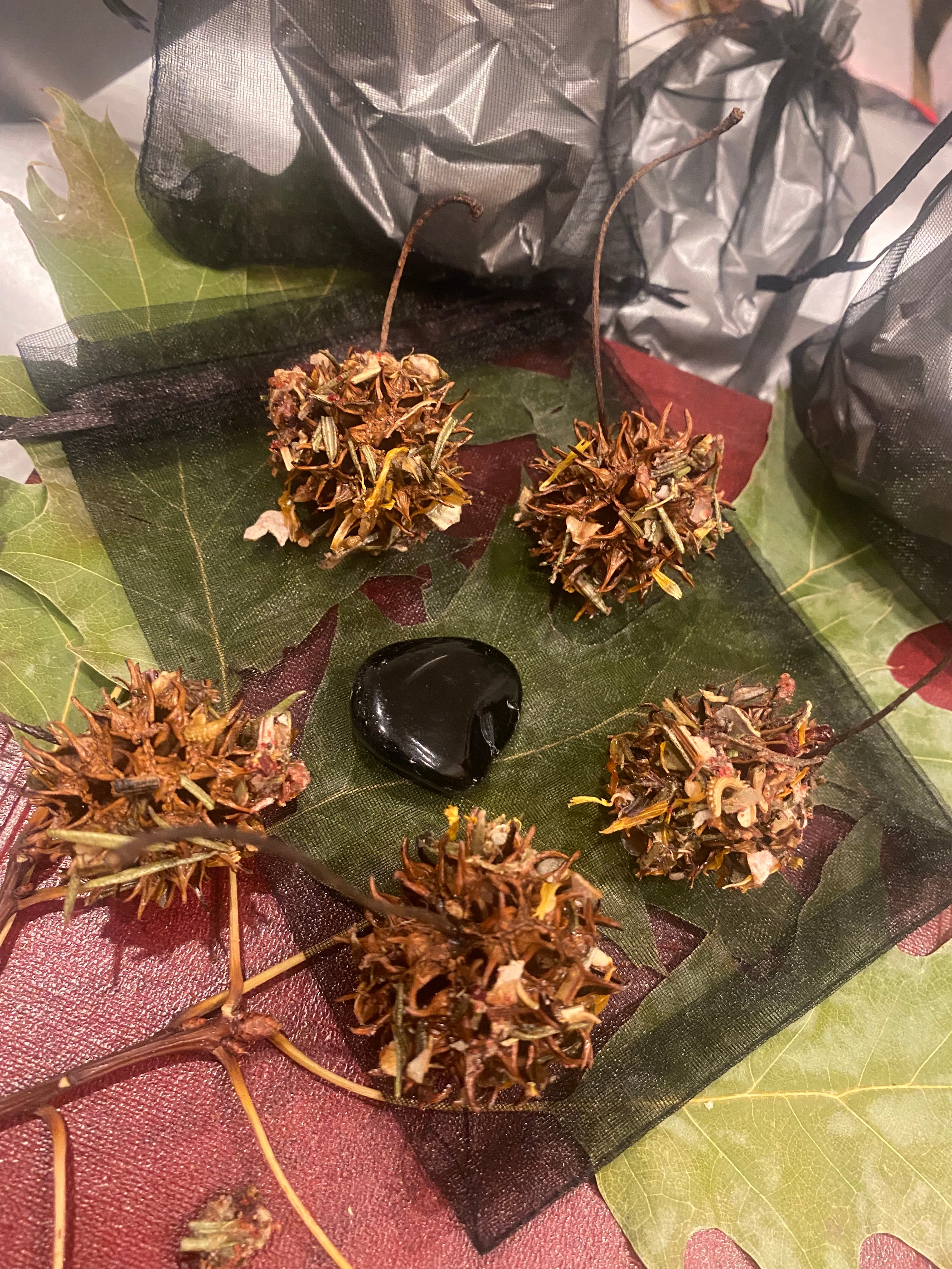 Witch Burrs for Home Protection & Prosperity. Dispelling Negative Energy Set with Obsidian.