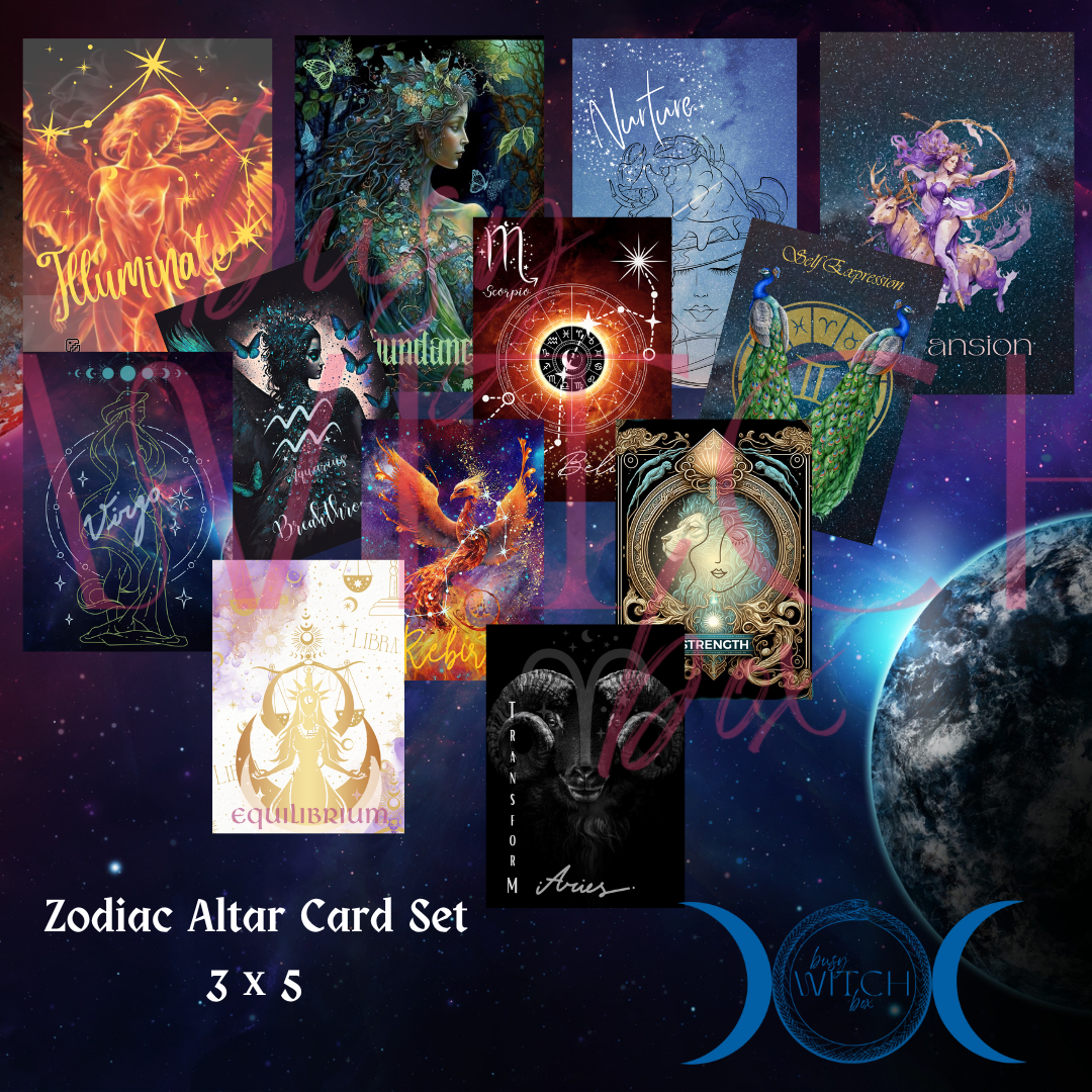Zodiac Moon Altar Card Set. 20 Digital Astrology Cards for Ritual, Reflection & Lunar Magick (3x5 Printable)