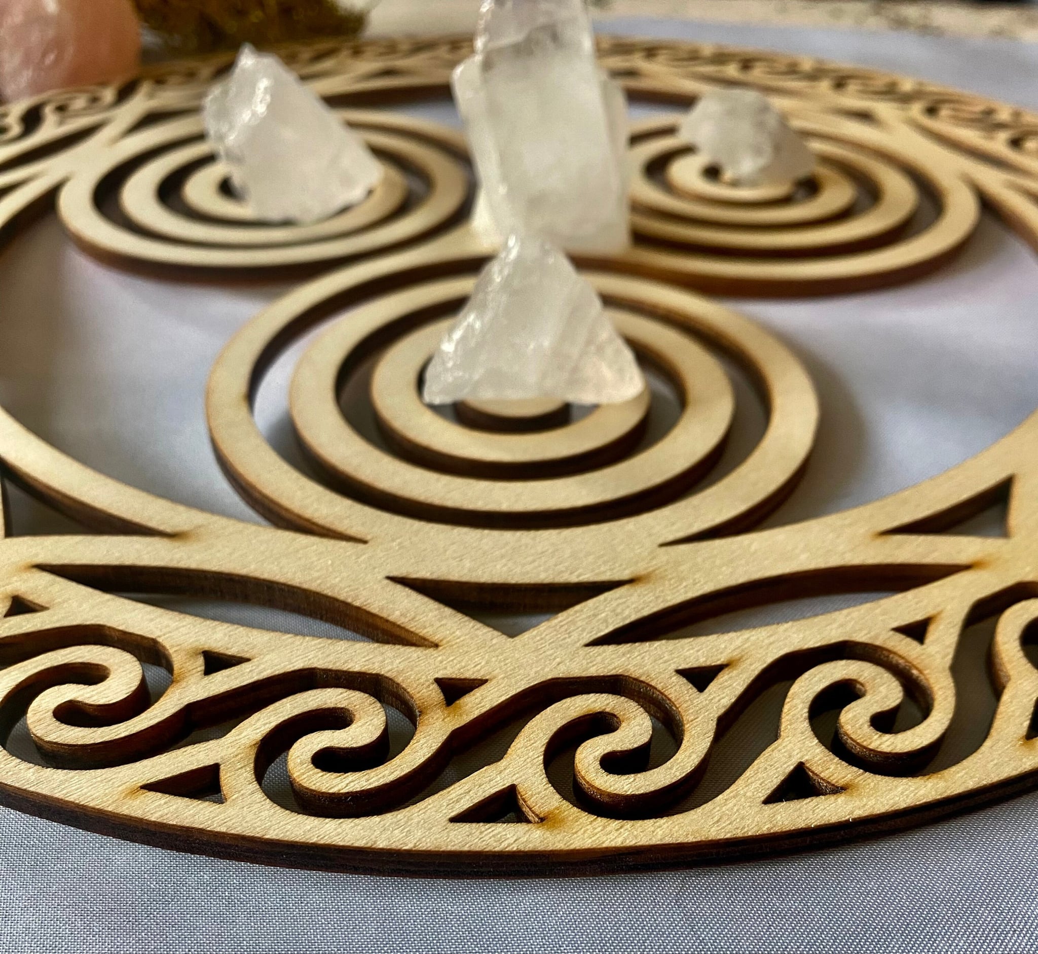 Triskele Symbol Wooden Decor created to be used as an Altar Tile, Crystal Grid or Wall Decor