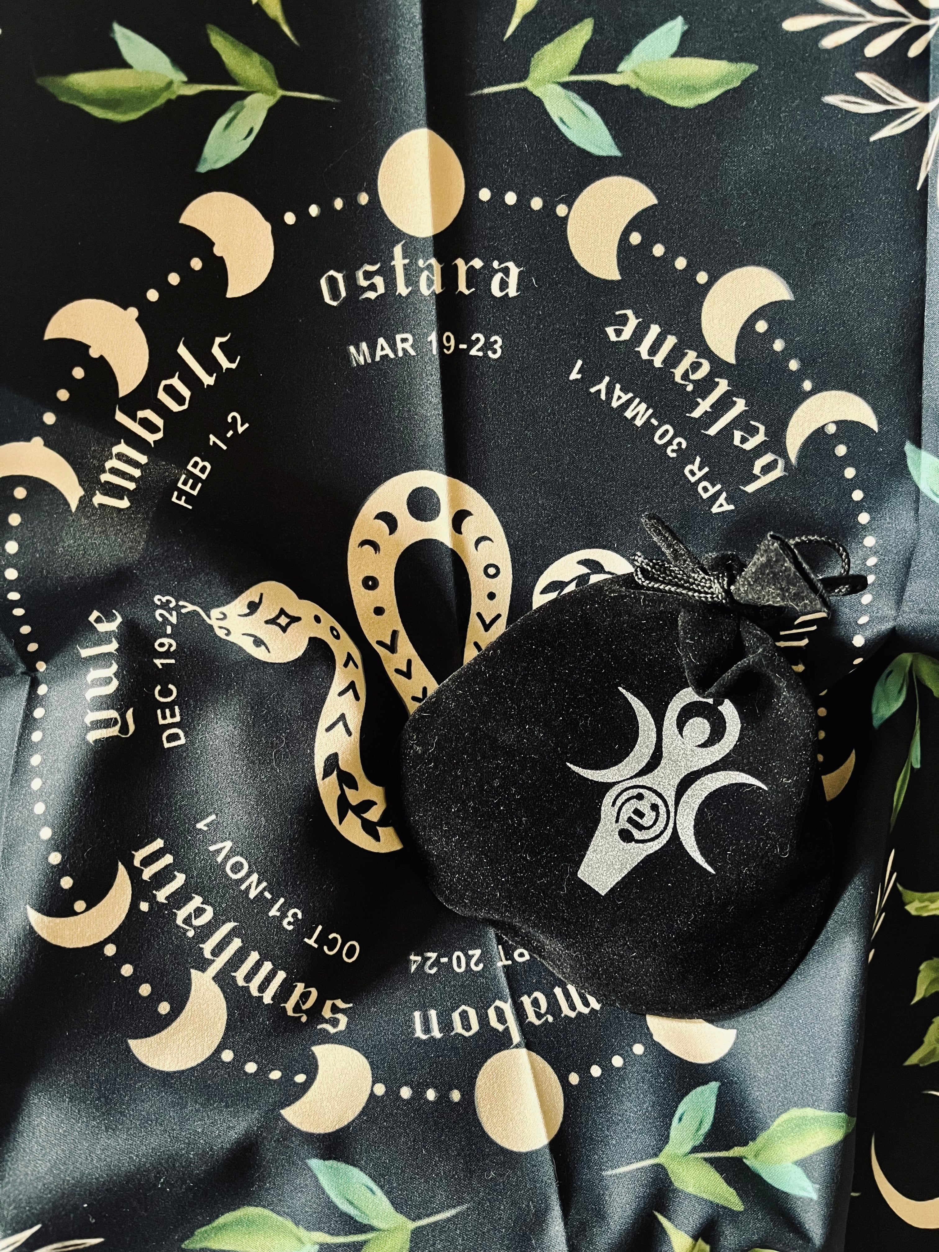 Dark Goddess Rune Set Divination Runes + Guide for Shadow Work with Altar Cloth, Anointing Oil and Crystal. Great Witchy Gift!