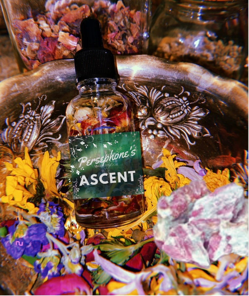 Persephone's Ascent Anointing Oil with Raw Pink Tourmaline & Transformational Spell