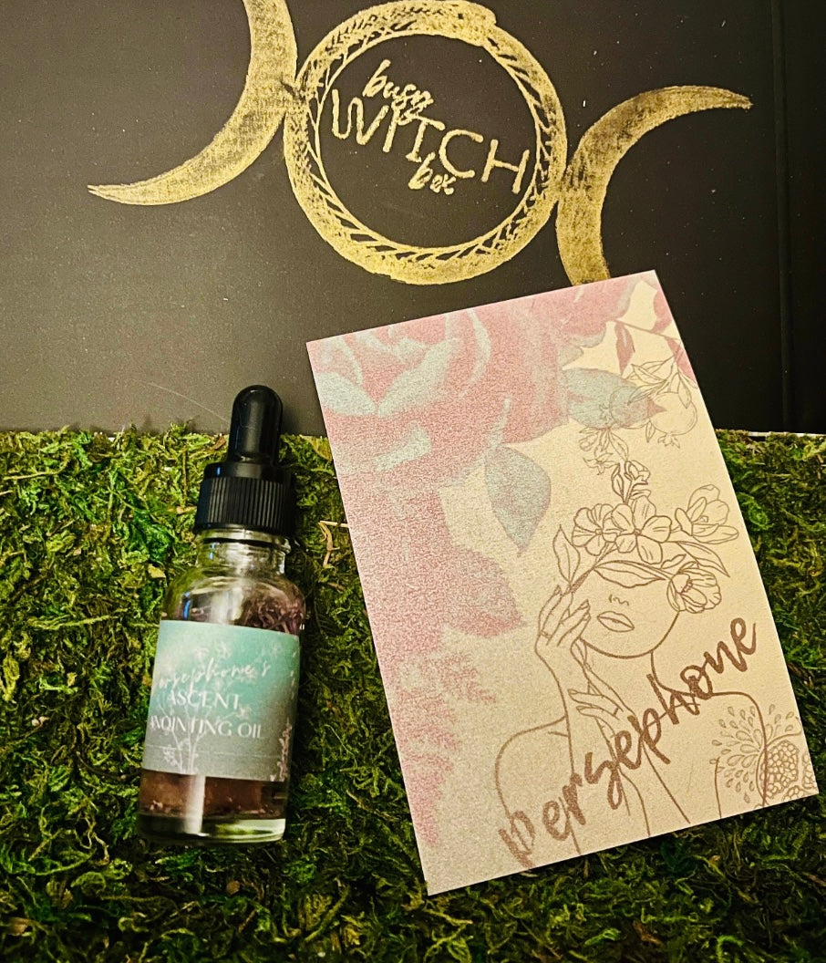 Persephone's Ascent Anointing Oil with Raw Pink Tourmaline & Transformational Spell