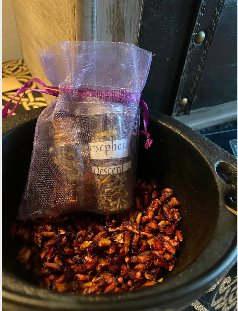 Persephone's Descent Anointing Oil and Loose Incense Blend for your journey during Shadow Season. Embrace your Truth with her at your side!