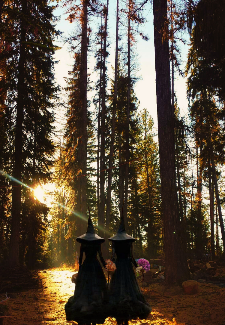 Witches walking the magickal path to Samhain ritual